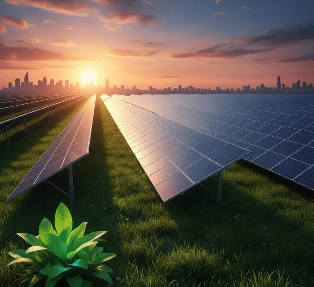 un campo con paneles solares